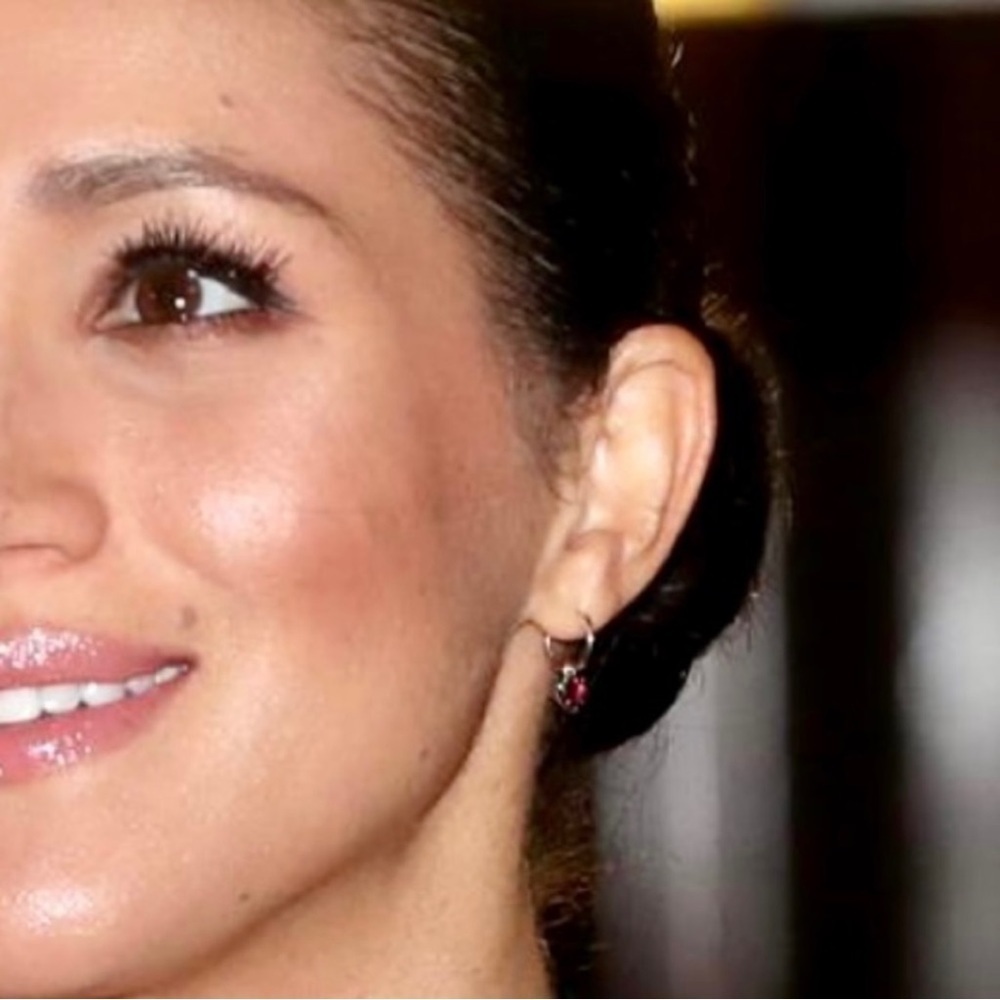 Ruby Simulant CZ Crystal Goldtone Huggie Hoop Earrings Inspired by Meghan Markle - Picture 13 of 13